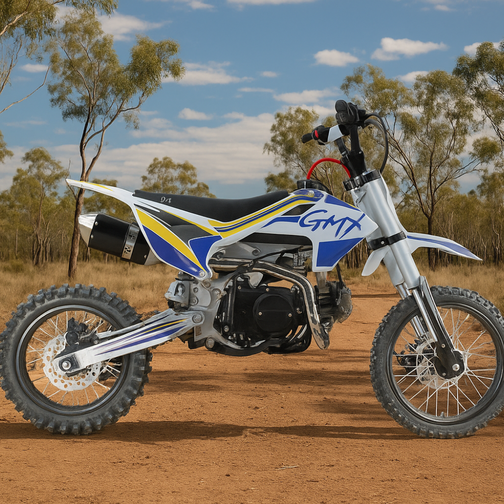 GMX Moto125 125cc Petrol-Powered Kids Dirt Bike - Blue/White