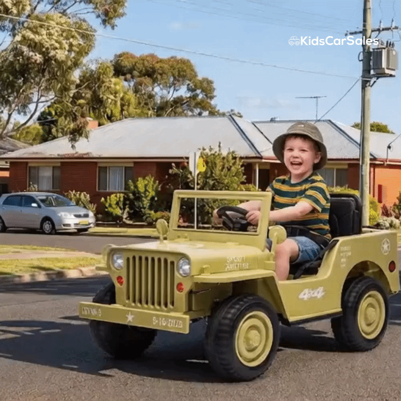 New Aim 12v Military Jeep Kids Electric Ride On Car with Remote - Khaki