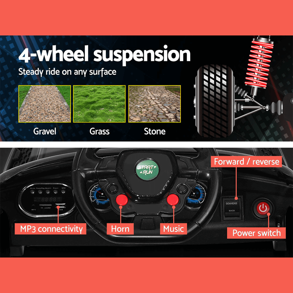 Rigo Kids Electric 12v Sports Ride-On Kids Car - Black