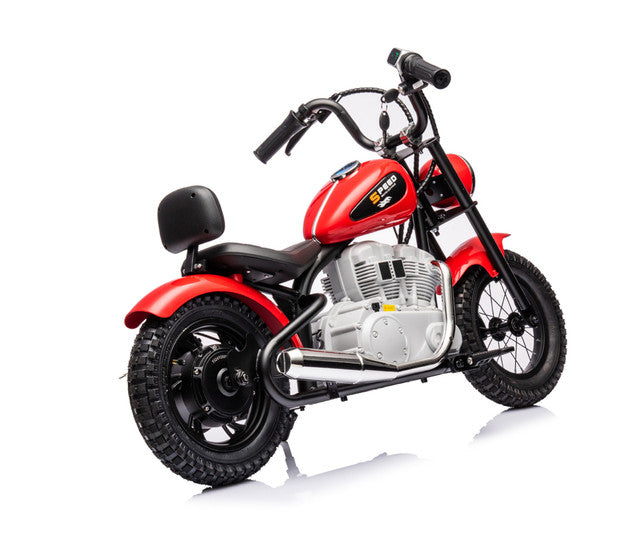 A side-angle view of the motorcycle, showcasing its realistic frame, seat, wheels, and detailing.