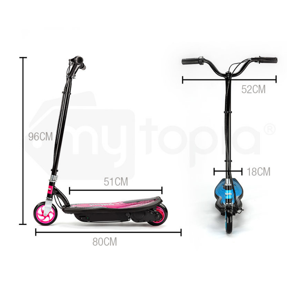 Two scooter designs with dimensions labeled on a white background