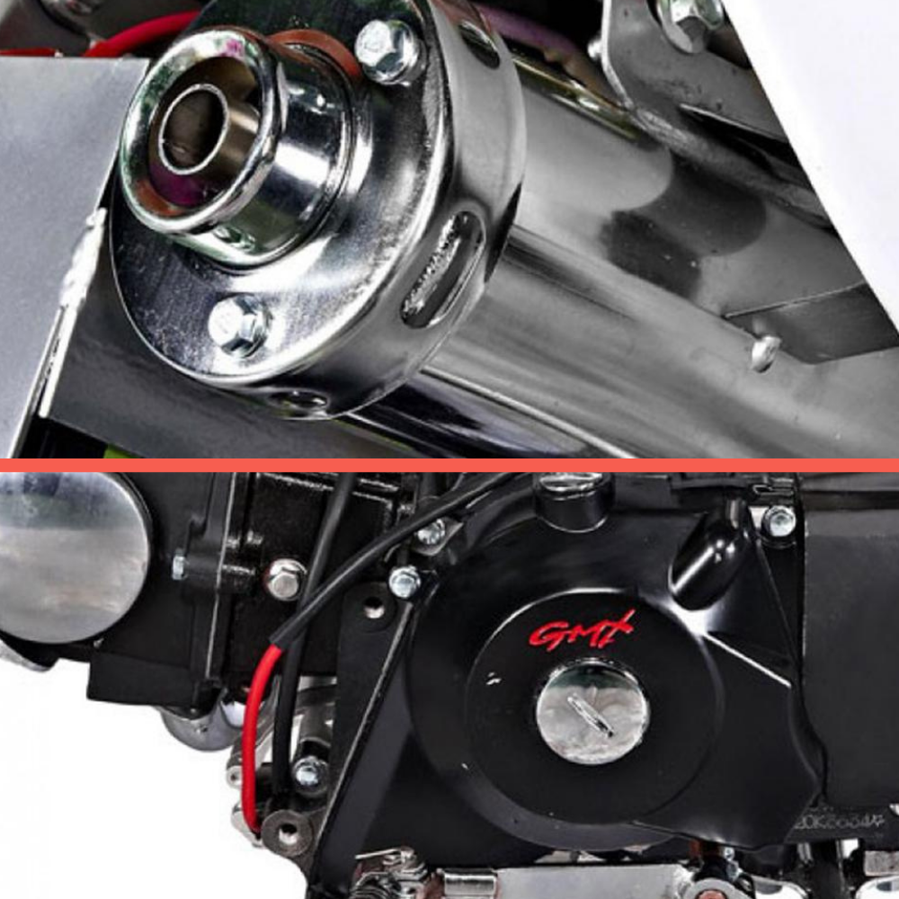 Close-up of the chrome exhaust system and rear engine detail.