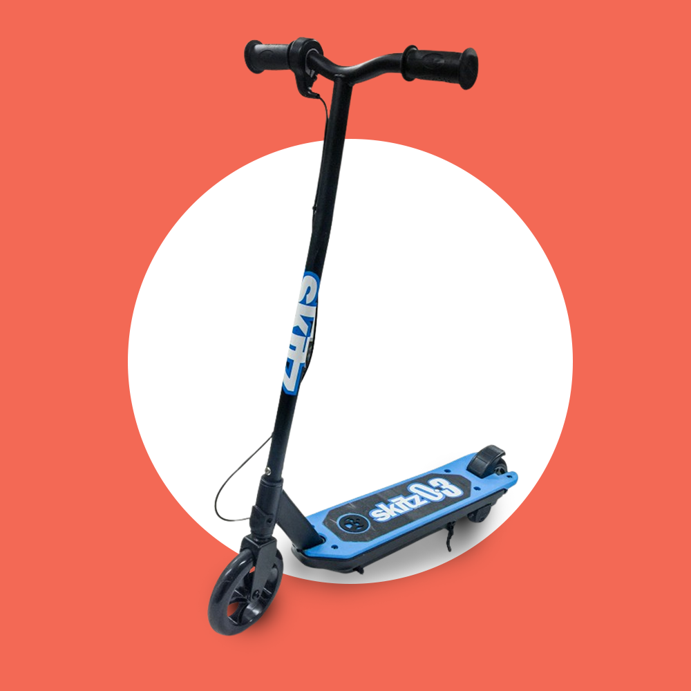 Bright Background Comparison: The scooter is presented on a red and white background, emphasizing its bold design and contrasting colors.