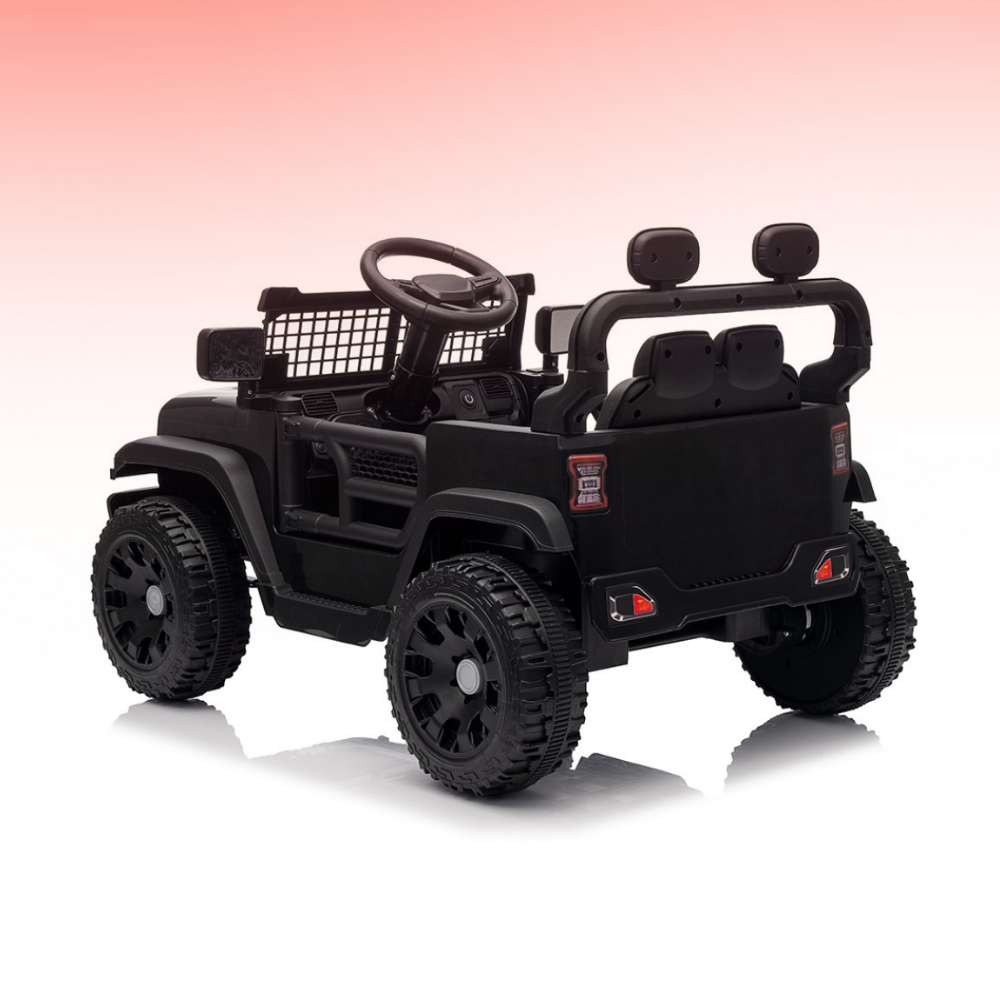 Black toy jeep with a gradient background