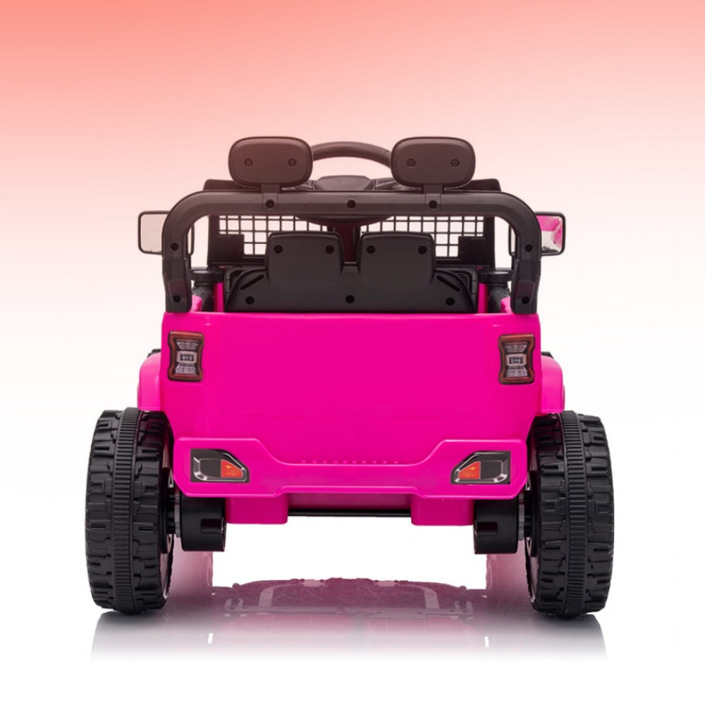 Pink toy car with black accents on a gradient background