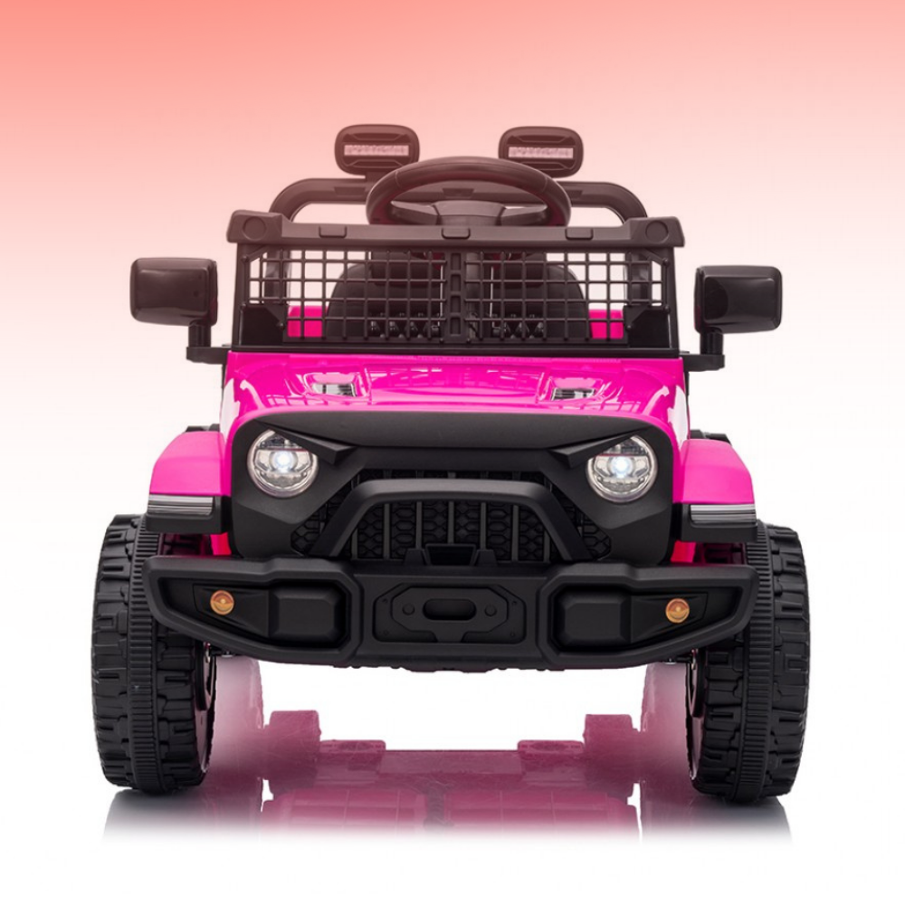 Pink and black toy jeep on a gradient background