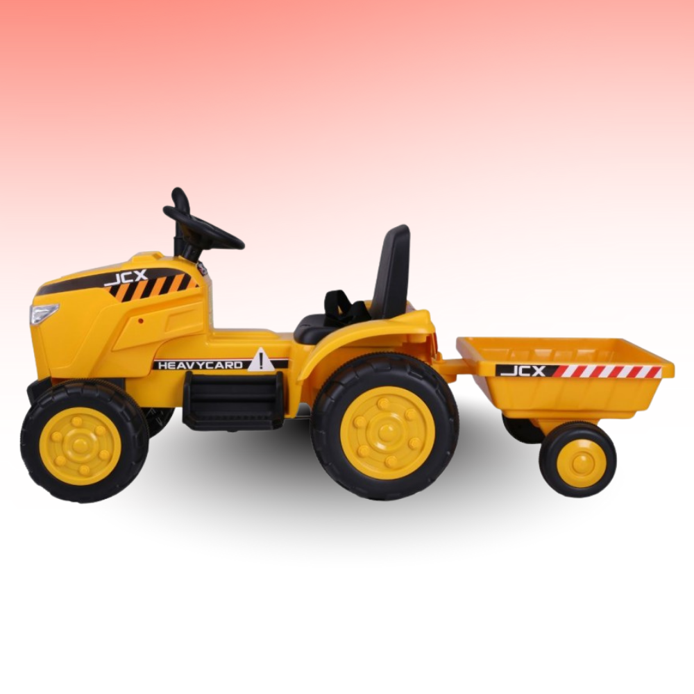 Toy tractor with a trailer on a gradient background
