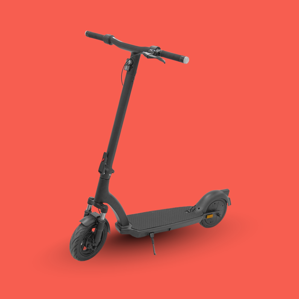 Black electric scooter on a red background