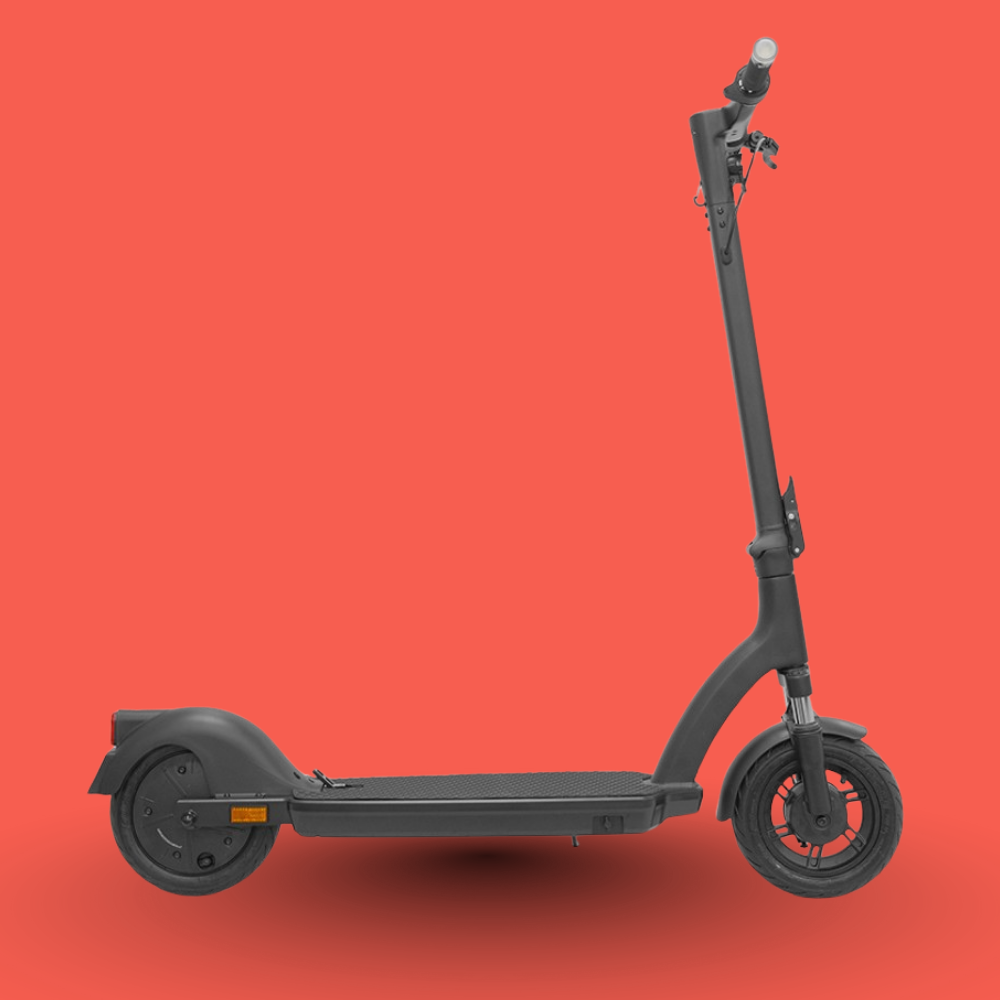 Black electric scooter on a red background