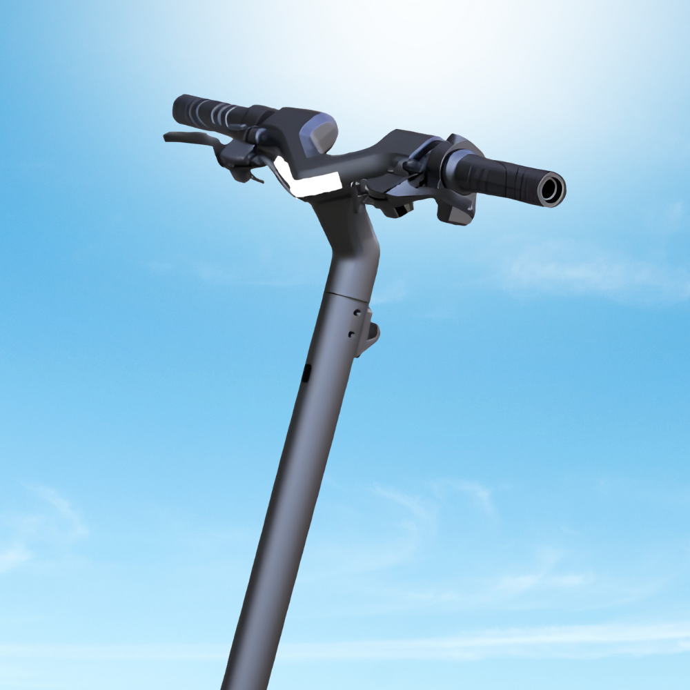 E-scooter handlebar against a blue sky background
