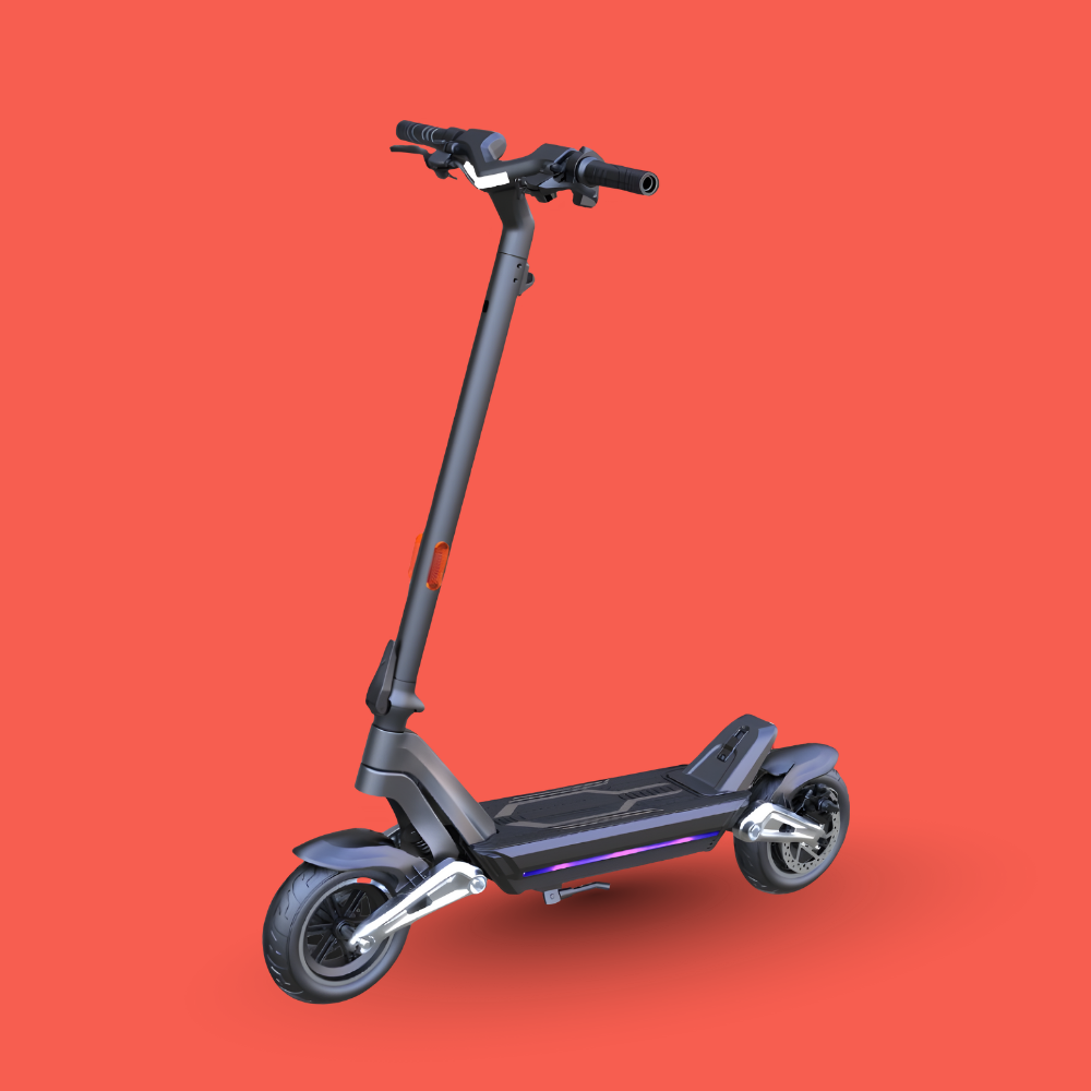 Black electric scooter on a red background