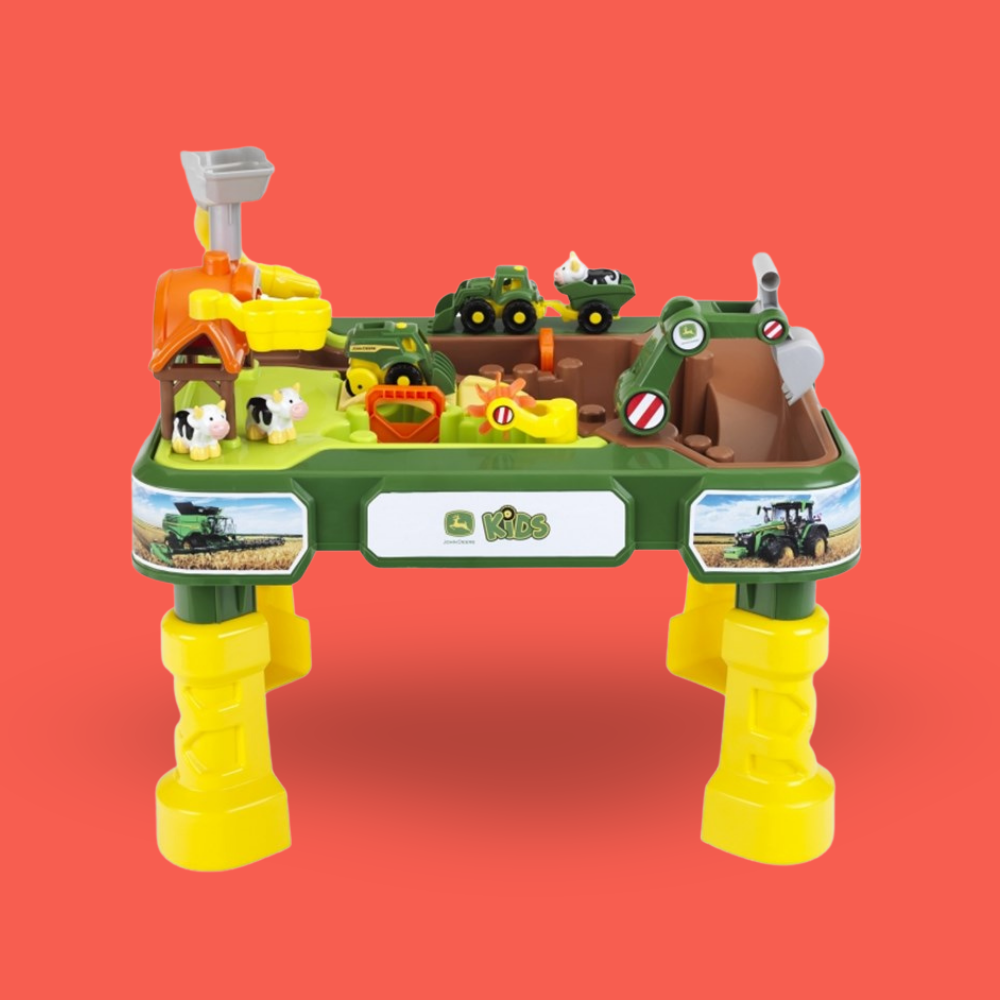 Front view of John Deere Farm Sand and Water 2-in-1 Kids Play Table