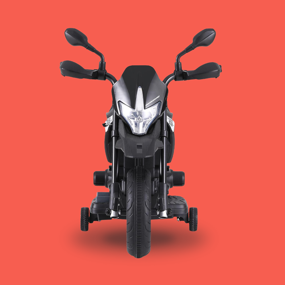 Black motorcycle on a red background