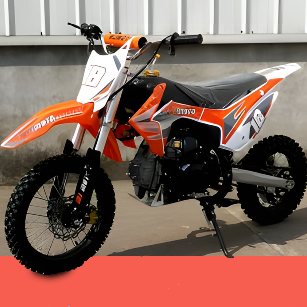 front view of MJM 110cc Petrol Powered 4-Stroke Kids Trail Pit Dirt Bike - Orange