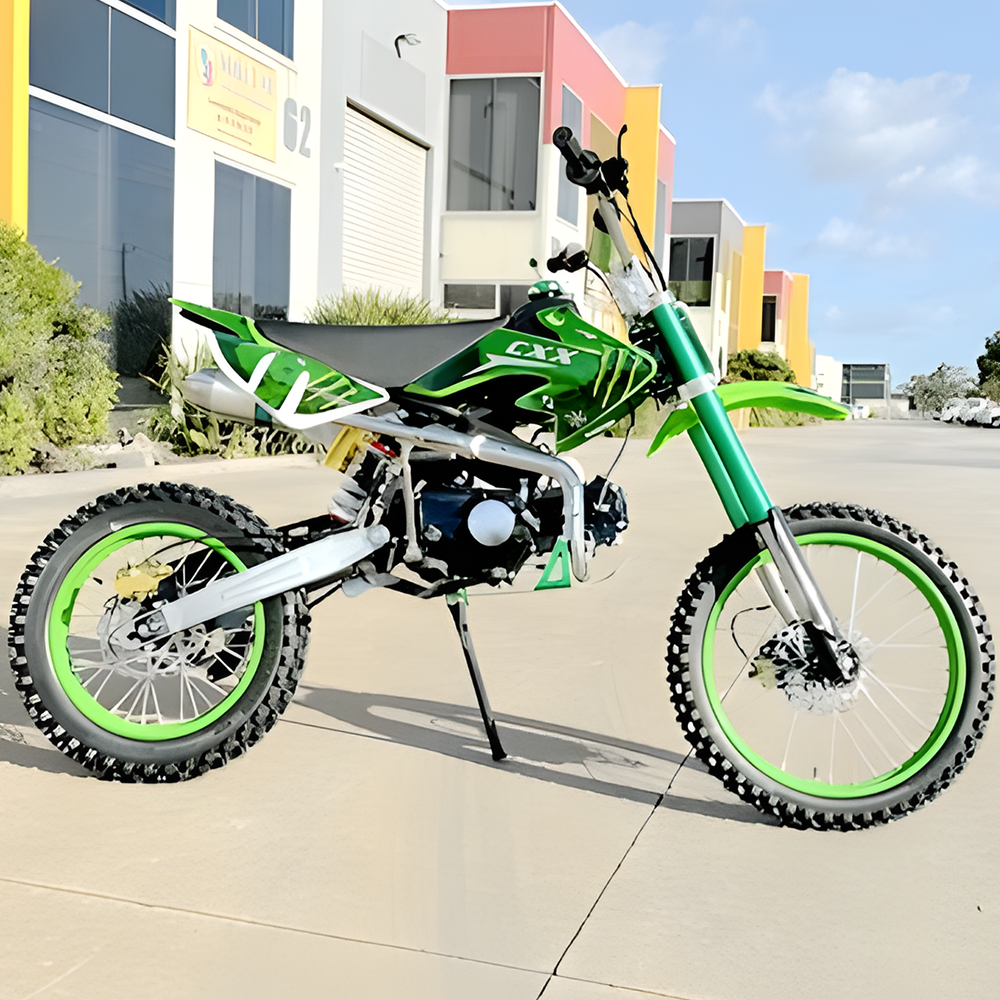 side view of MJM 125cc BigFoot Petrol Powered 4-Stroke Kids Dirt Bike - Green