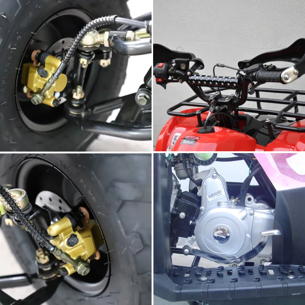 Zoomed-in view of the rear disc brake and wheel hub.