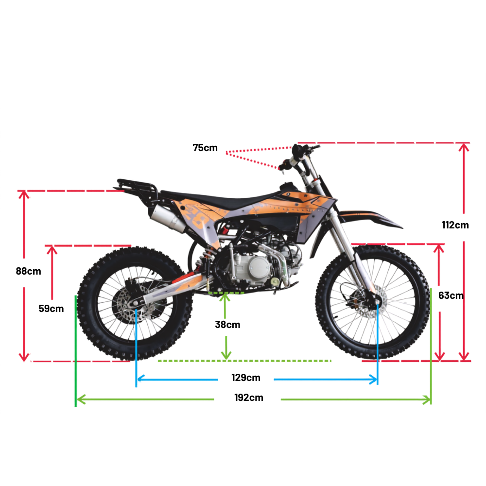 Dimensions of Motoworks 150cc Bigfoot Pro Petrol Powered 4-Stroke Kids Dirt Bike