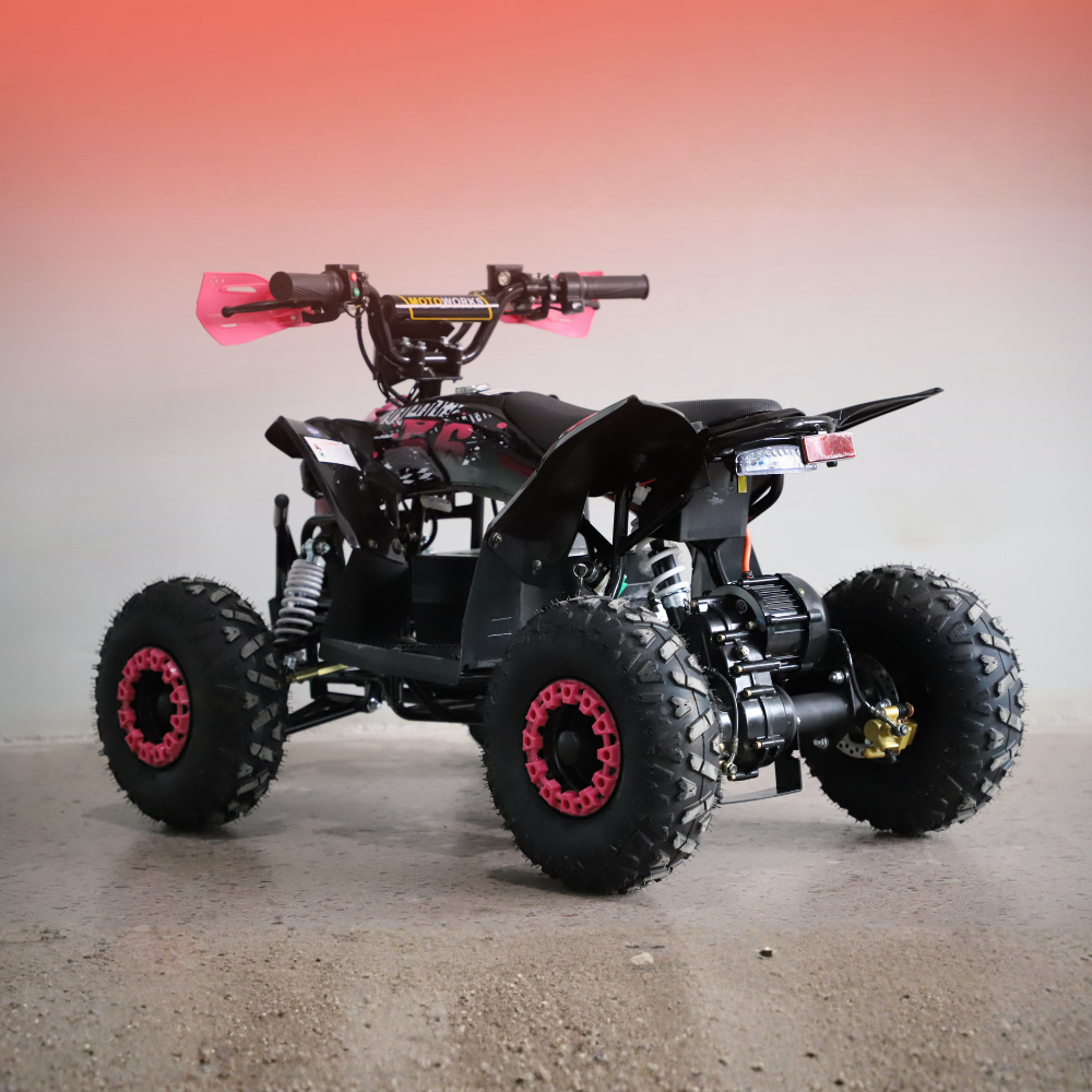 Black ATV with pink accents on a gray background