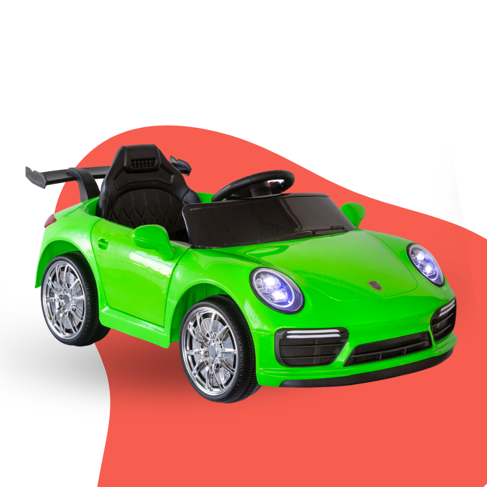 Green toy car on a white background
