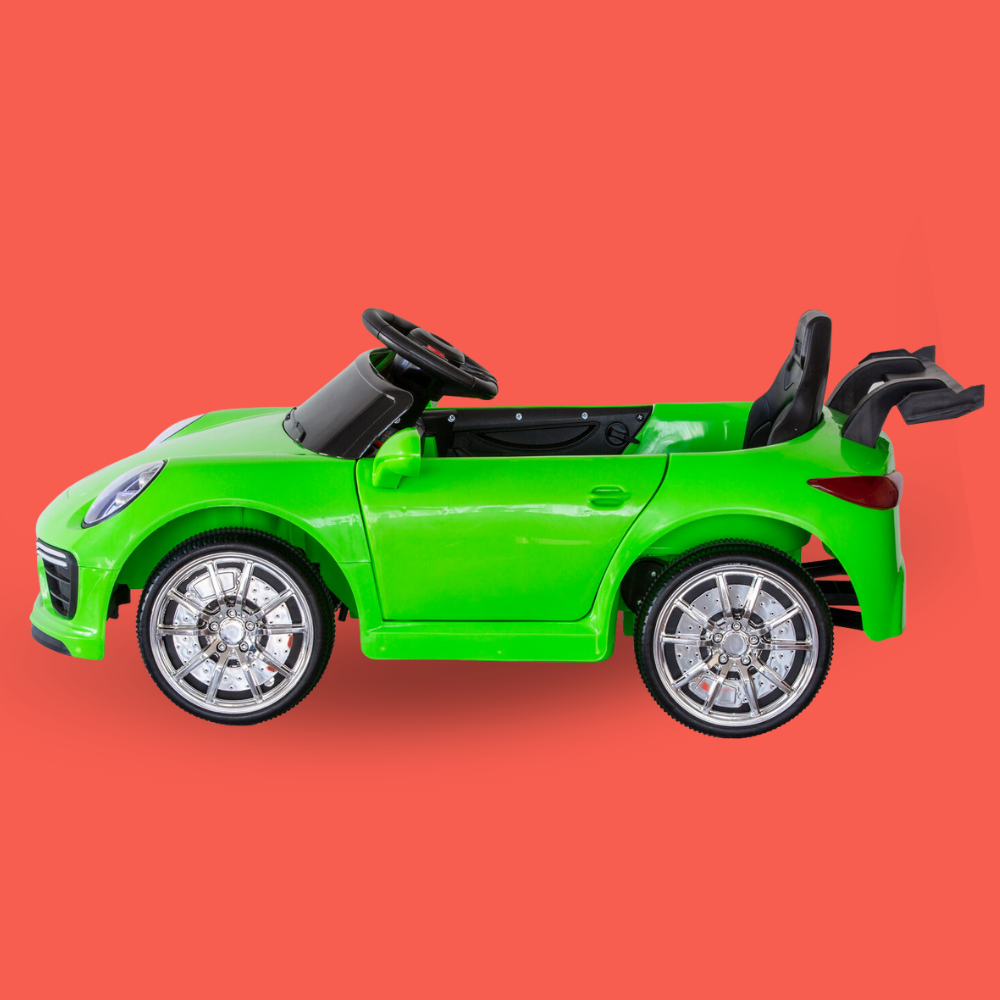Green toy car on a red background