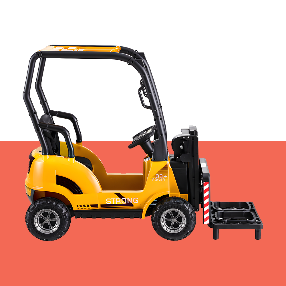 side view of Rigo 12v Kids Electric Forklift Loader Ride On Car with Remote - Yellow