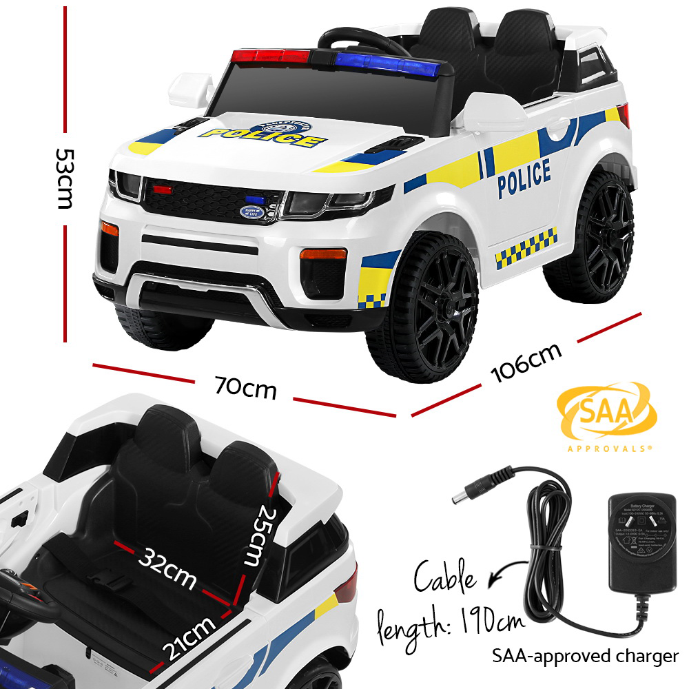 Rigo 12v Kids Electric Police Patrol Ride On Car with Remote - White