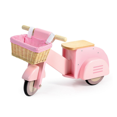 Pink children's scooter with a basket on a white background