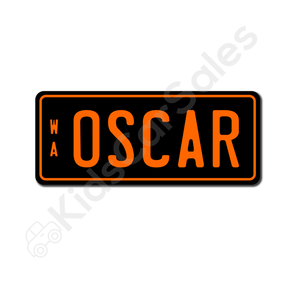 Unbranded Black / Orange Personalised Mini Number Plate for Kids Ride-On Cars Mini-Plate