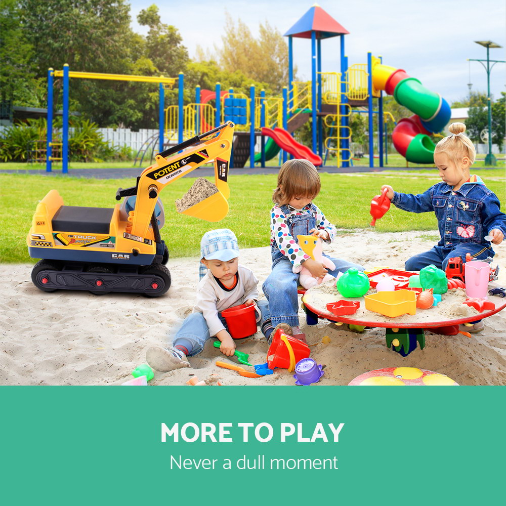 Kid Ride On Excavator on Wheels with Moving Bucket & Hard Hat