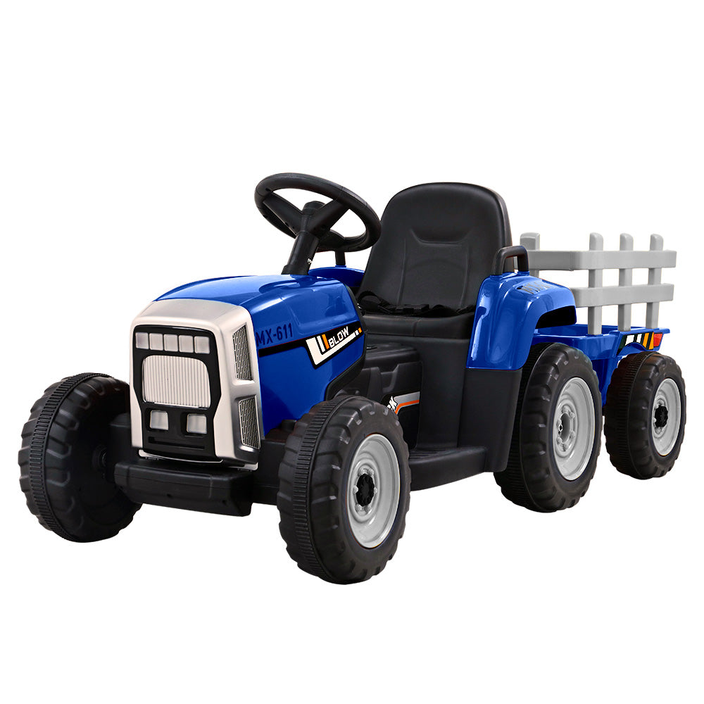 Rigo Kids Electric 12v Farm Tractor Trailer Ride-On Kids Car - Blue
