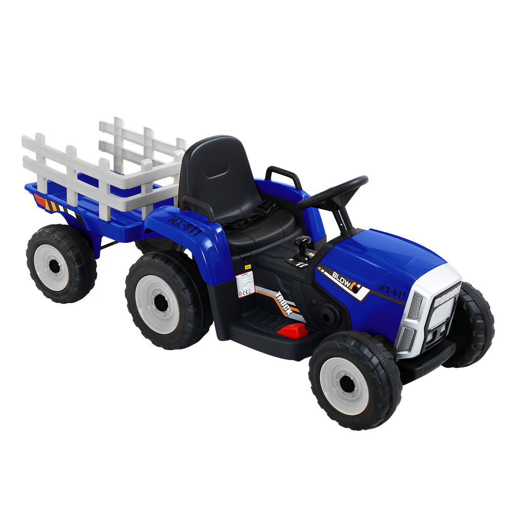 Rigo Kids Electric 12v Farm Tractor Trailer Ride-On Kids Car - Blue