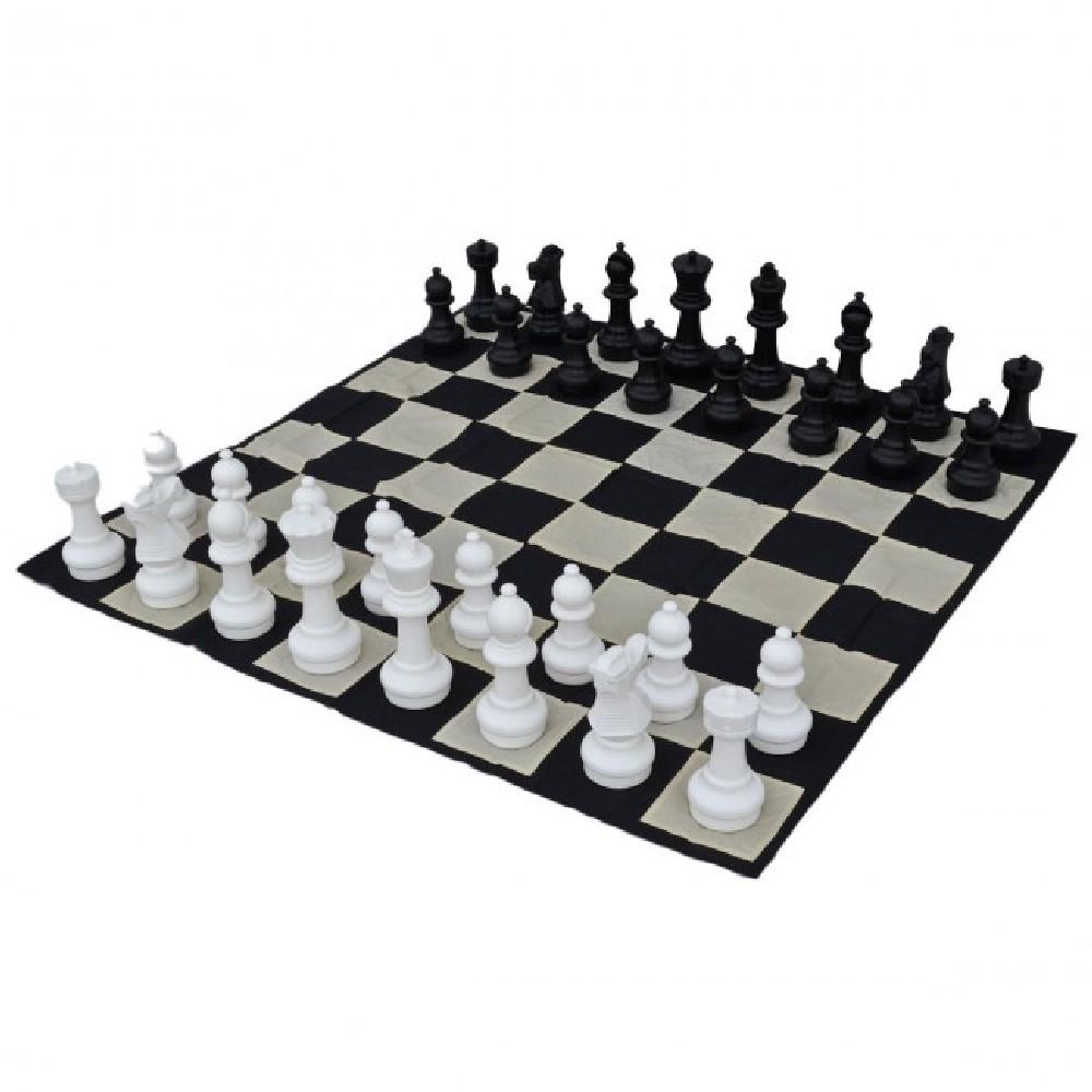 giant black and white chess set and board