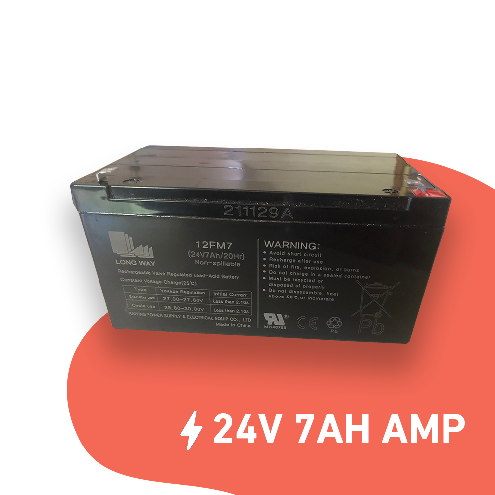 24V 7AH rechargeable lead-acid battery, ideal for high-power applications and electric vehicles, featuring a durable and non-spillable design