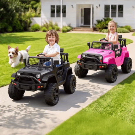 Rigo 12v Kids Ride On Car 2-Pack with Remote Control - Black & Pink