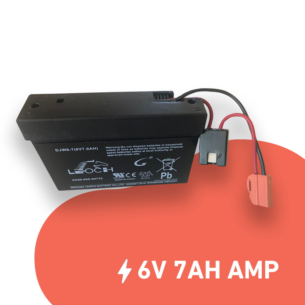 6V 7AH rechargeable battery with red and black connectors, suitable for kids' ride-on cars and other devices