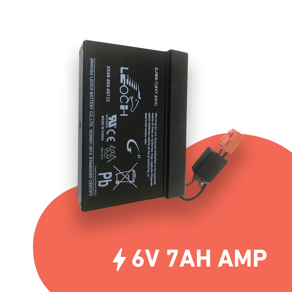 6V 7AH rechargeable battery with red and black connectors, suitable for kids' ride-on cars and other devices