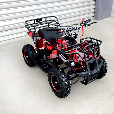 Front view of Red camouflage mini quad bike