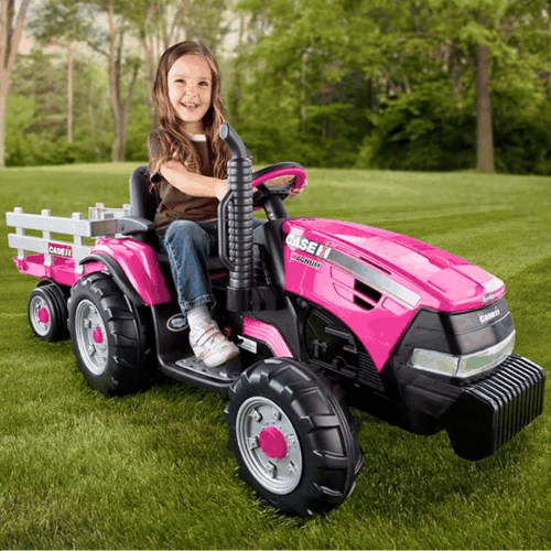 Case IH Magnum 12v Kids Ride On Tractor with Wagon - Pink