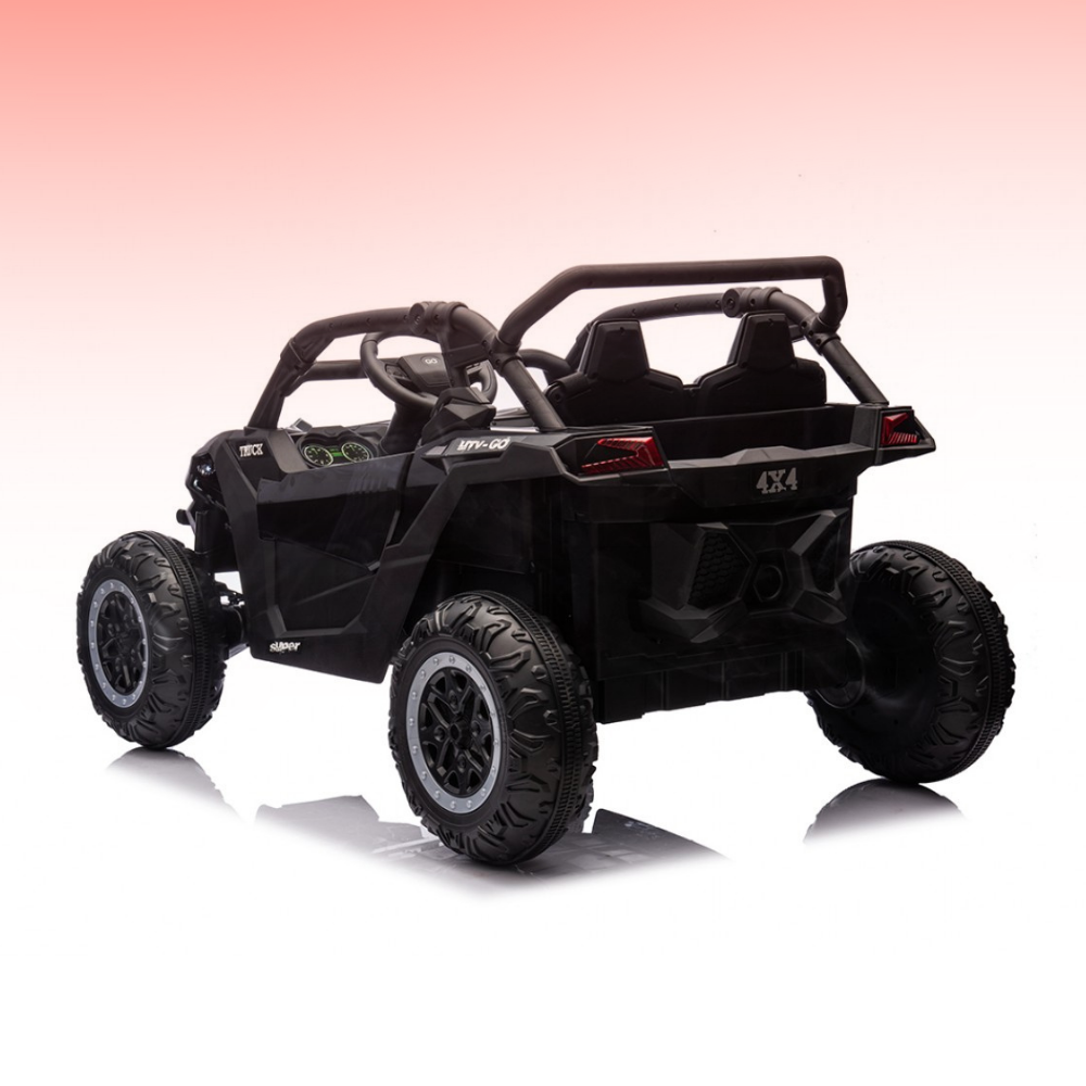 Black off-road toy vehicle on a gradient background