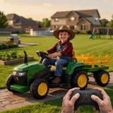 John Deere Farm Power 12V Kids Ride On Tractor with Trailer and Remote