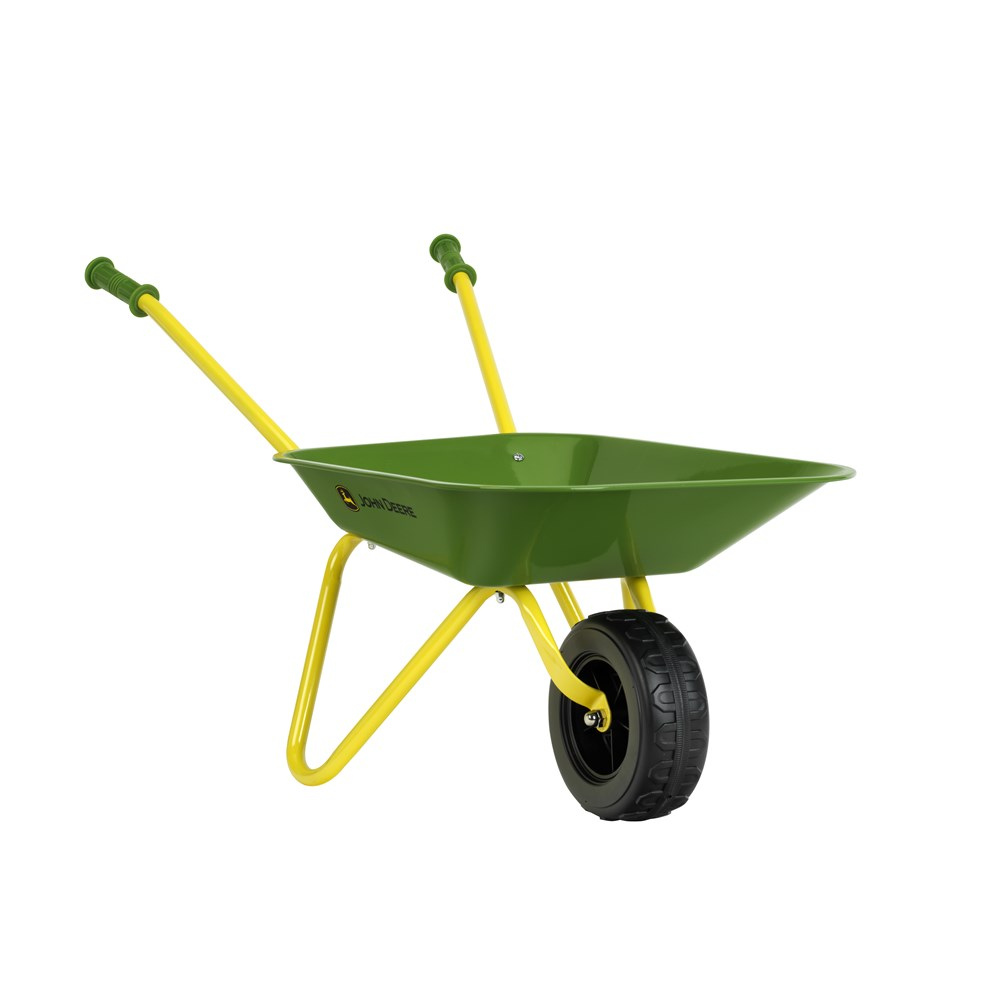 A green and yellow wheelbarrow with a black rubber tire, shown on a plain white background. The brand name 'BUNN' is printed on the side of the green metal tray.