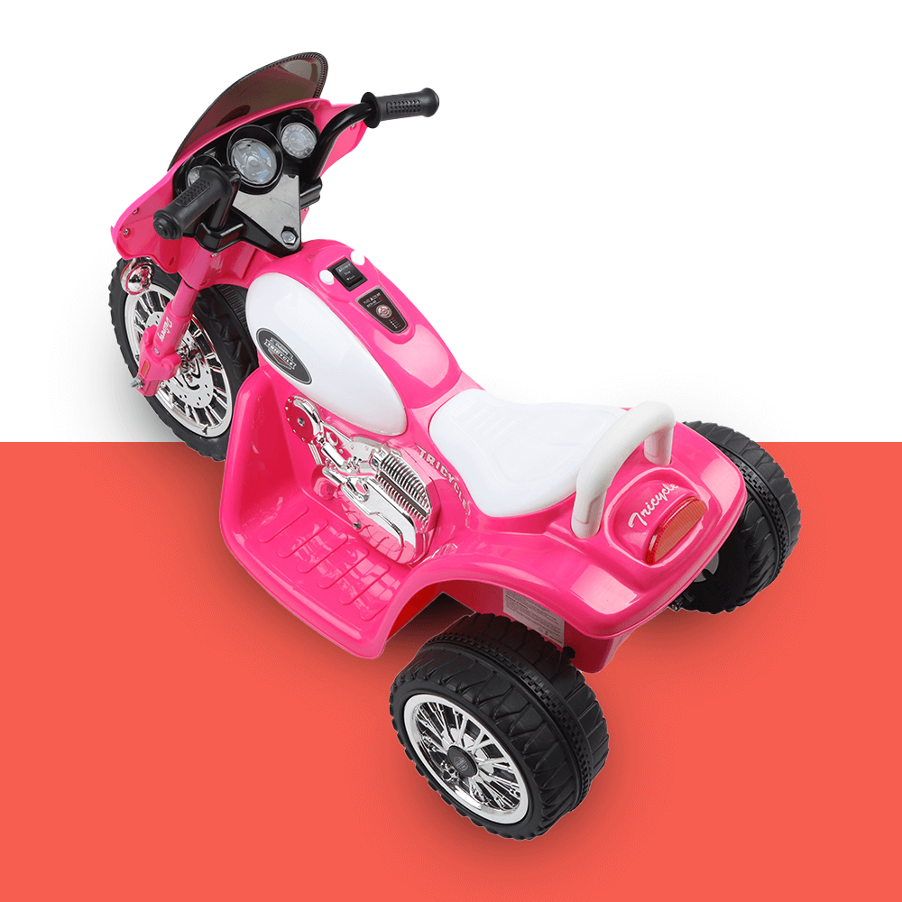 Kids Electric 6v White 3-Wheel Chopper-Style Pink Ride-On Motorbike