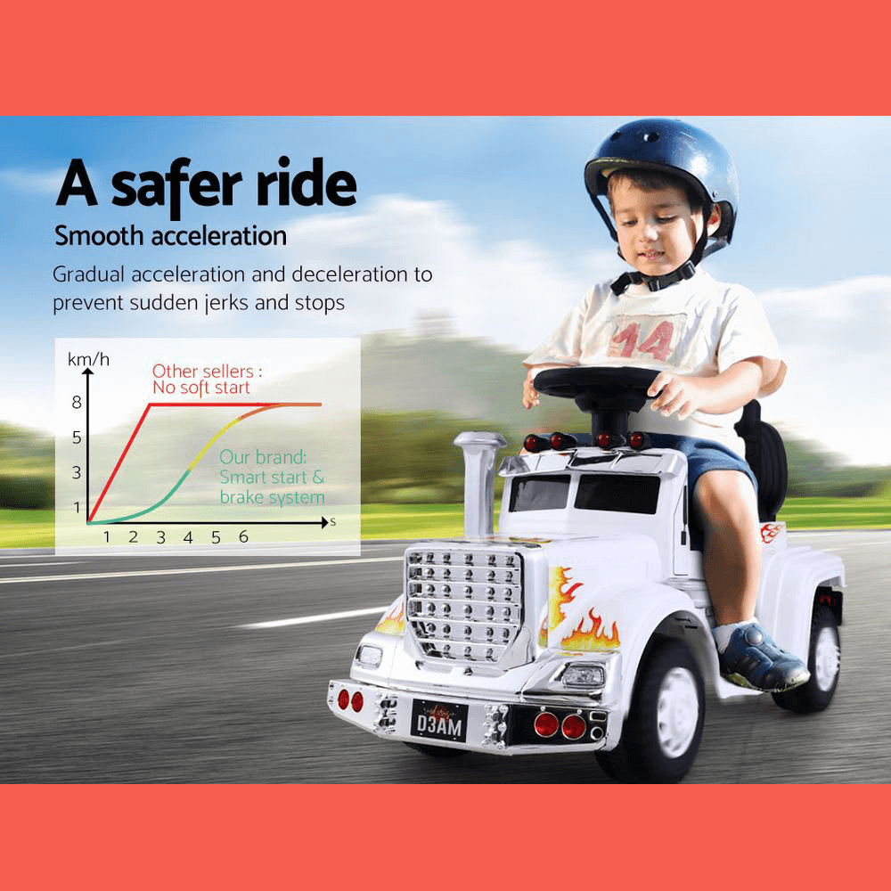 Kids Electric Toy Truck 6v Ride-On Kids Car - White