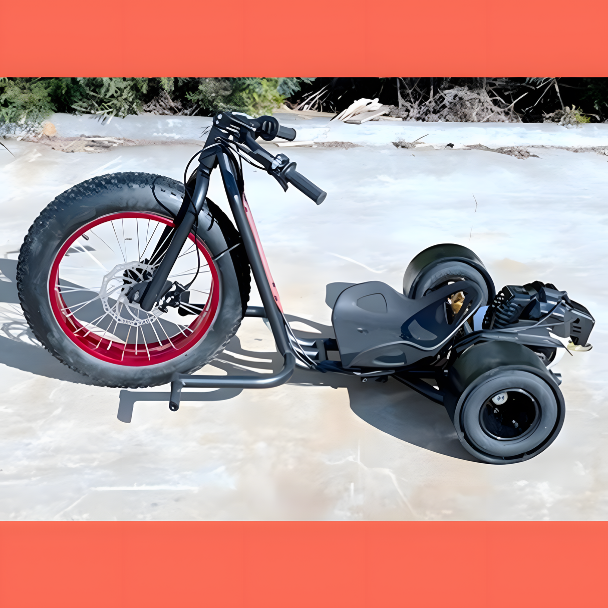 side view of MJM 49cc Motorised Huffy Slider Fat Boy Drift Trike for Teens - Black