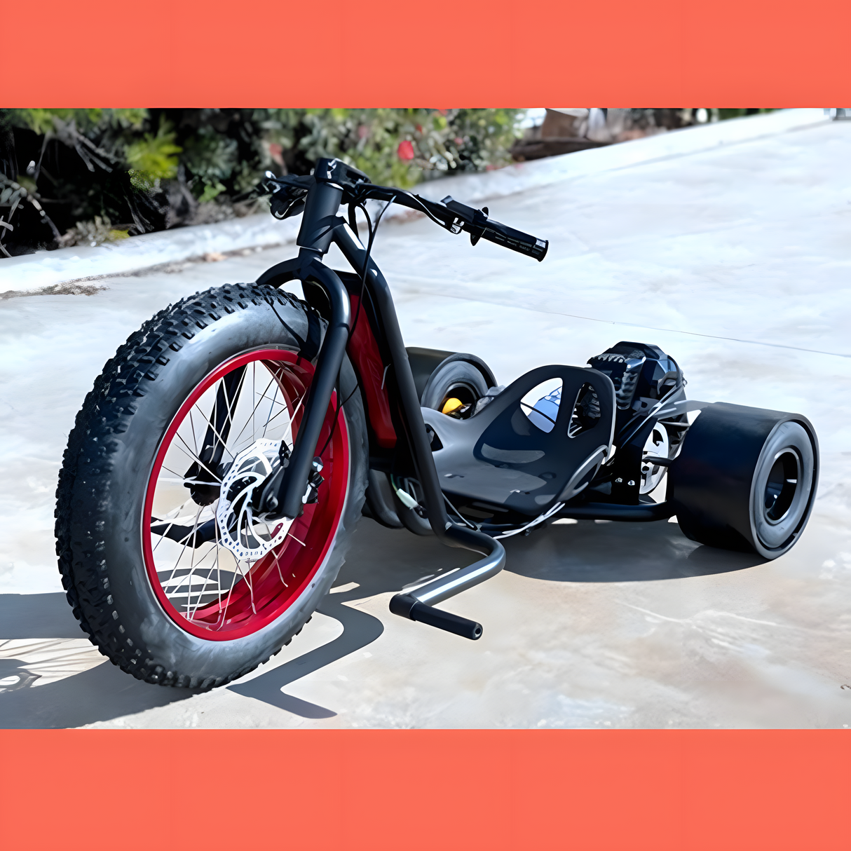 front view of MJM 49cc Motorised Huffy Slider Fat Boy Drift Trike for Teens - Black