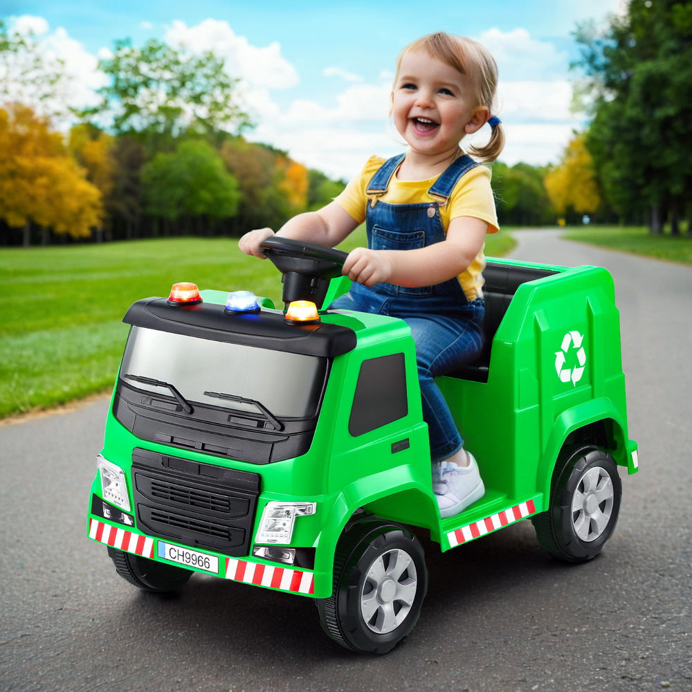 Rigo 12v Kids Electric Garbage Truck Ride On Car - Green