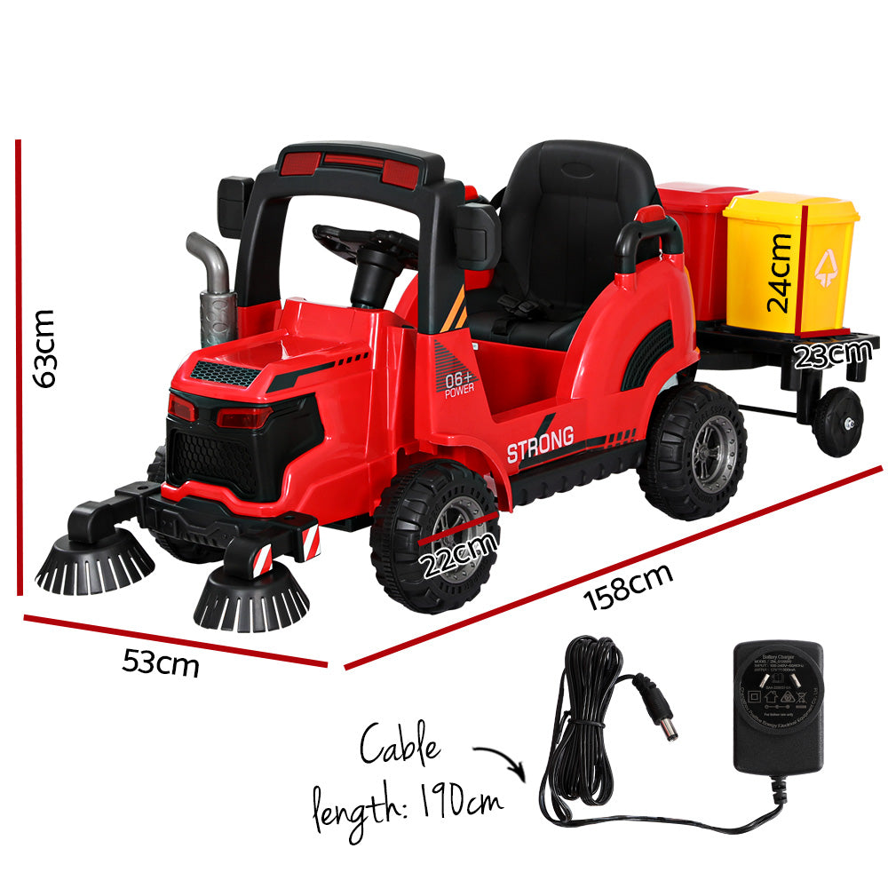 Rigo Kids 12v Street Sweeper Kids Electric Ride On Car with Remote - Red