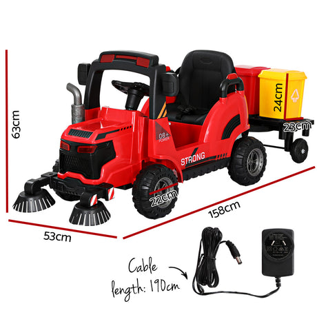 Rigo Kids 12v Street Sweeper Kids Electric Ride On Car with Remote - Red