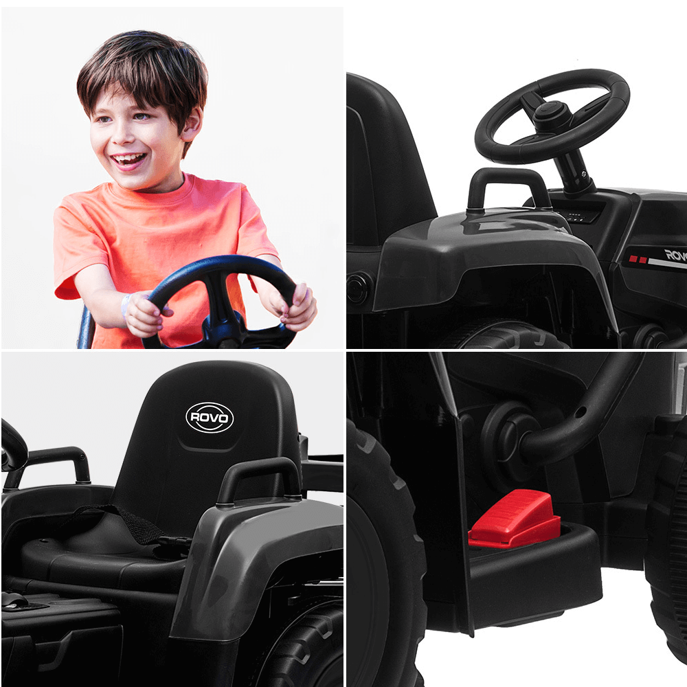 Rovo Kids 12v Electric Ride On Tractor with Remote - Black