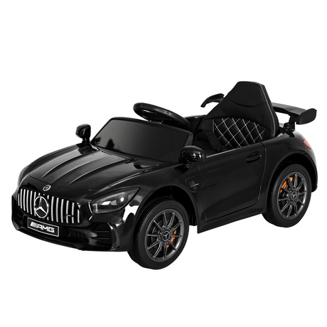 Black Mercedes AMG toy car for kids with a sleek design, detailed front grille, and orange brake callipers on the wheels